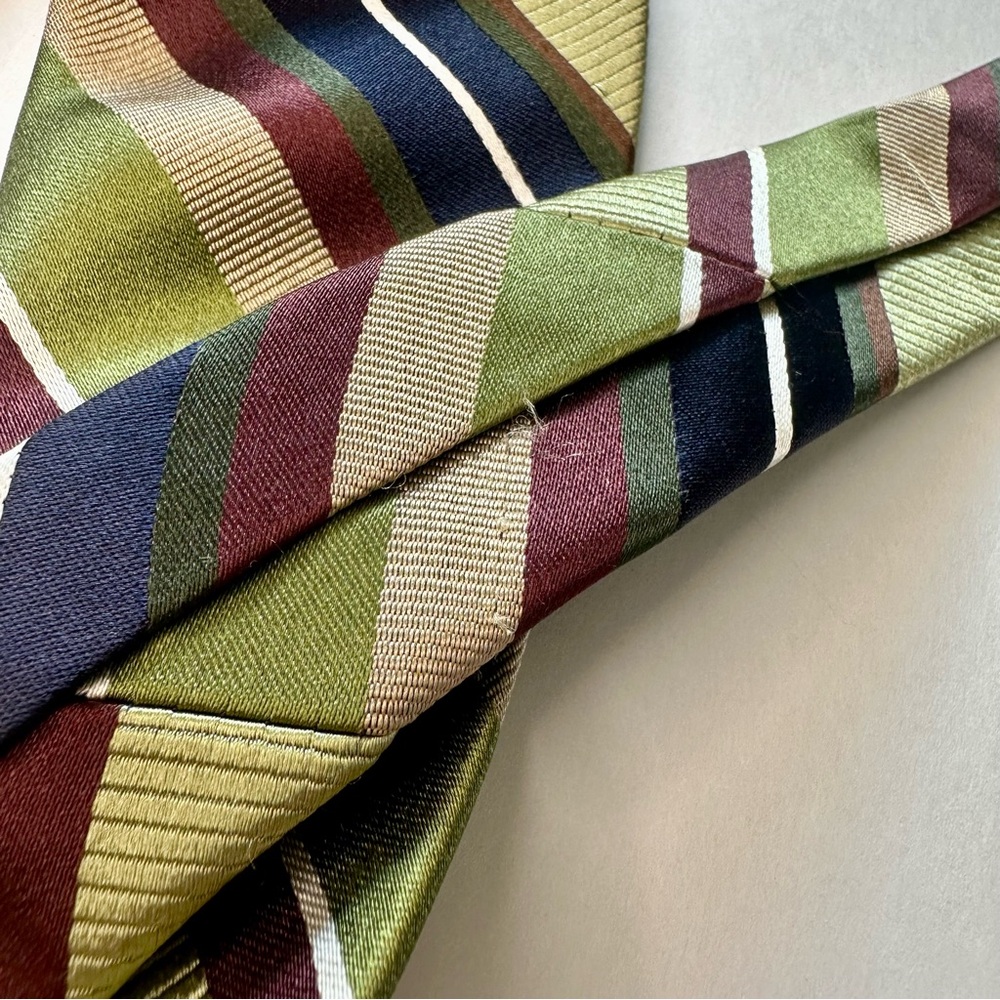 🥂SOLD🥂Untipped Ike Behar New York Wide Green Striped Silk Tie - Picture 3 of 7